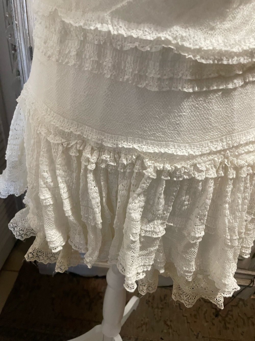SOLD GB Women's Off-Shoulder Tiered Lace Dress western short Summer Boho Xs - Picture 3 of 9